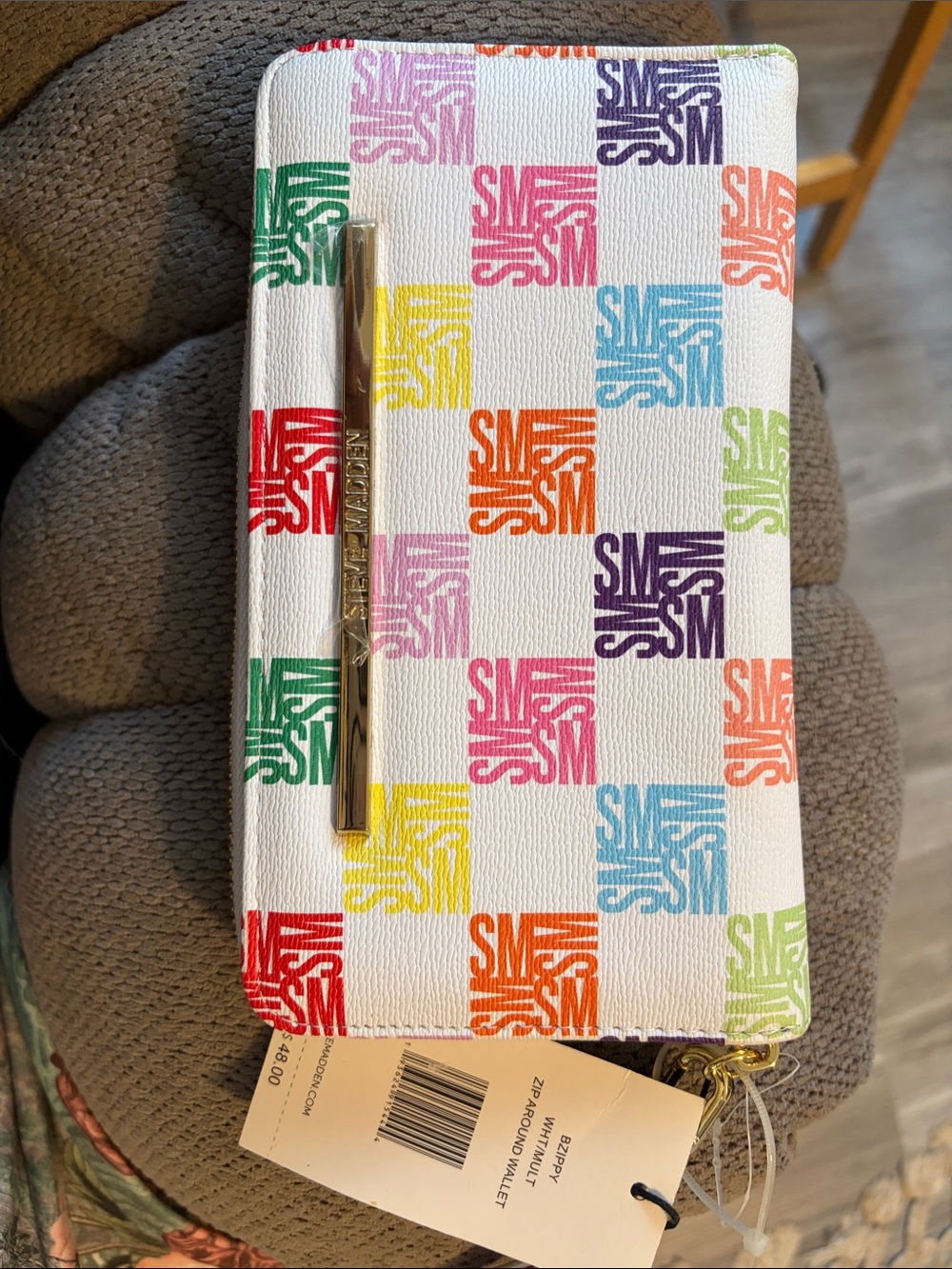 ISO Steve Madden White Wallet with Multicolor Logo Squares